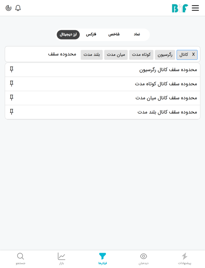 فیلترهای شناسایی سقف روند از مجموعه فیلترهای کانال رگرسیون فیلتر هوشمند