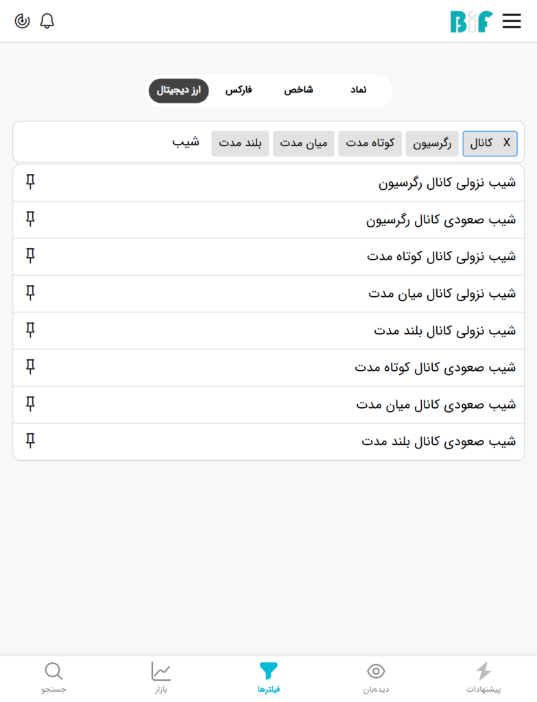 فیلترهای شناسایی روند صعودی یا نزولی از مجموعه فیلترهای کانال رگرسیون نرم افزار فیلتر هوشمند